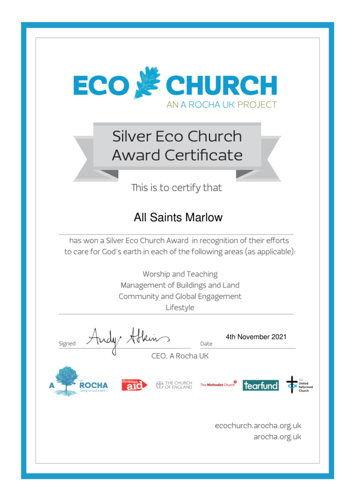Eco Church Silver Award Certificate