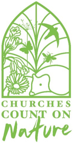 Graphic of an arch containing wildlife with the text Churches Count on Nature.